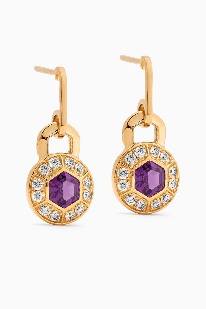 

Kanzi Mini Sequin Diamond & Amethyst Drop Earrings in 18kt Gold, Yellow