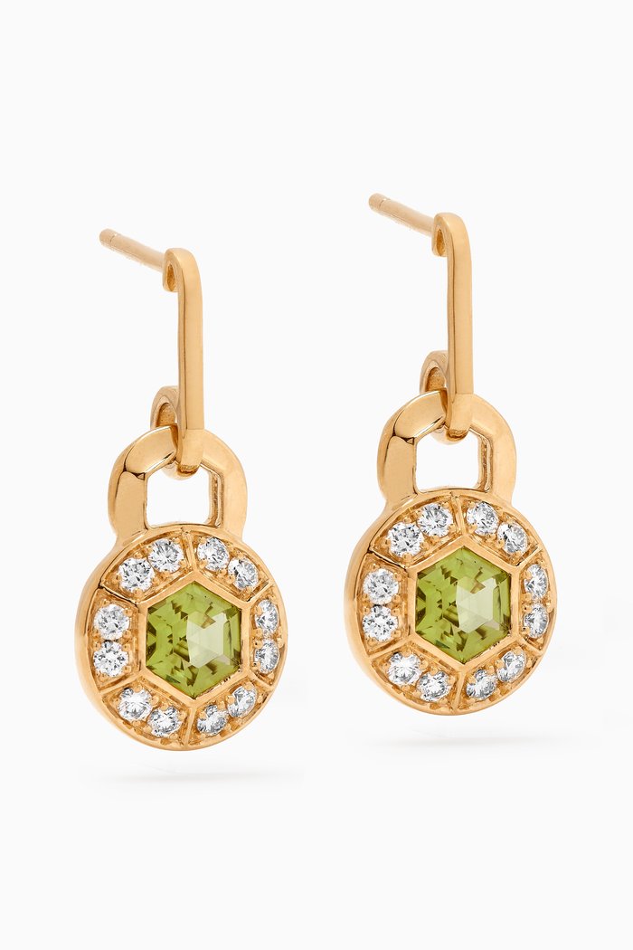 

Kanzi Mini Sequin Diamond & Peridot Drop Earrings in 18kt Gold, Yellow