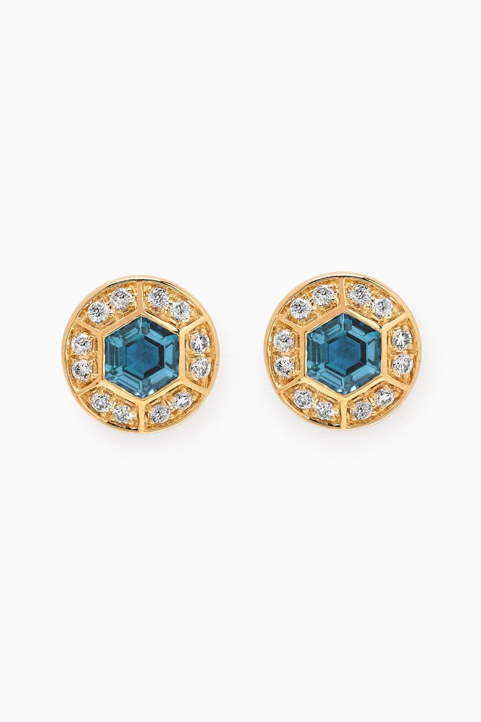 

Kanzi Blue Topaz & Diamond Stud Earrings in 18kt Gold, Yellow