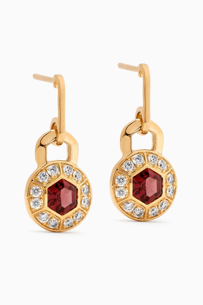 

Kanzi Rhodolite & Diamond Drop Earrings in 18kt Gold, Yellow