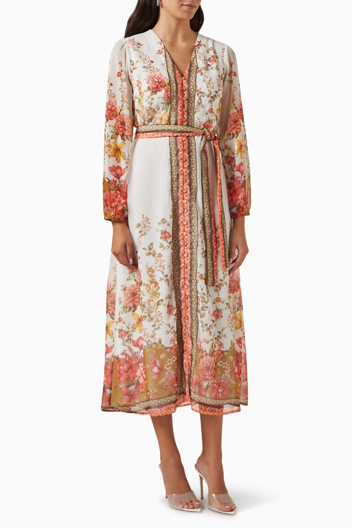

Floral-print Midi Dress in Chiffon, Orange