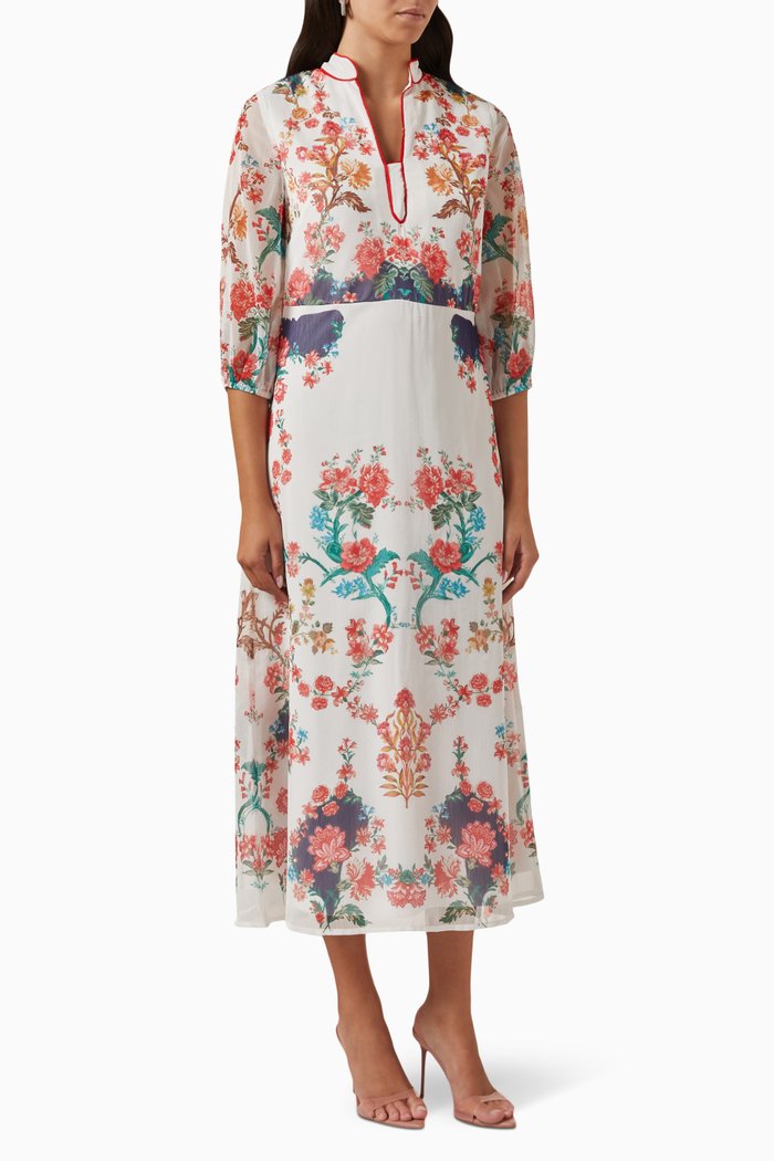 

Floral-print Midi Dress in Chiffon, White