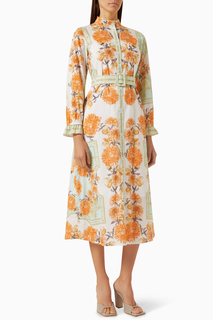 

Floral-print Tie-up Midi Dress, Orange