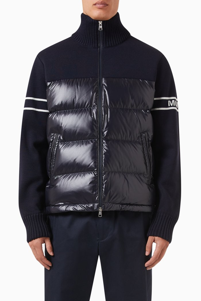 

Logo Cardigan in Wool Blend Knit & Padded Nylon, Blue