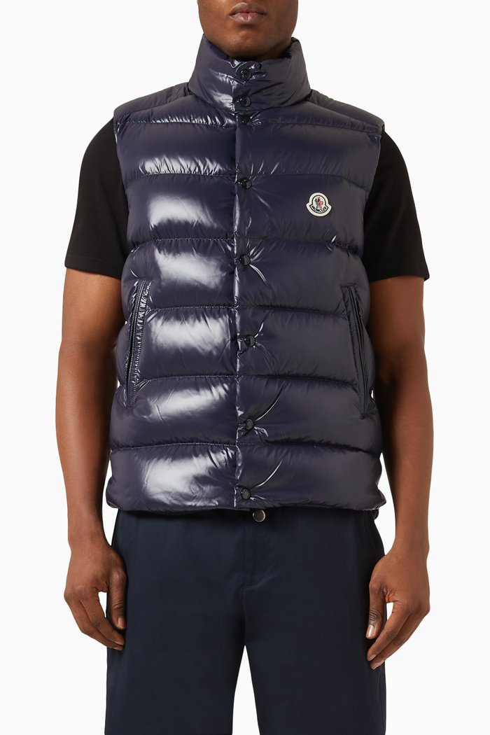 Tibb Padded Down Vest in Nylon-laqué, Blue