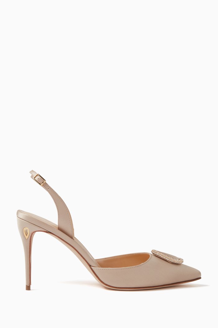 Vittorio 85 Slingback Pumps in Satin, Neutral