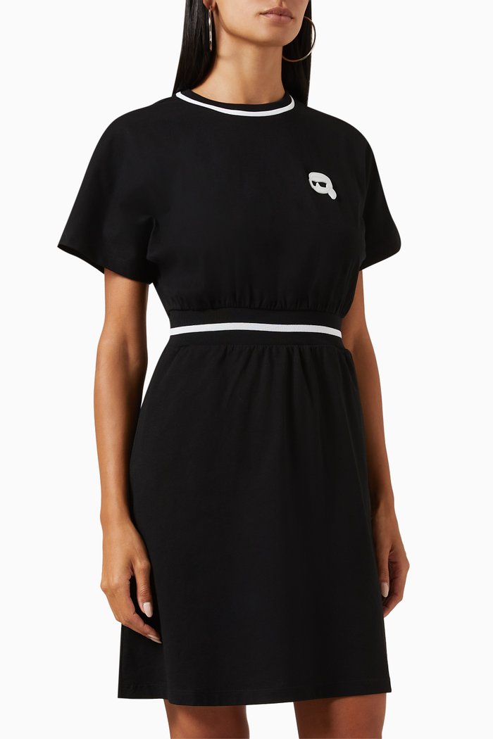 

Banded Logo Midi Dress in Ribbed Knit, Black