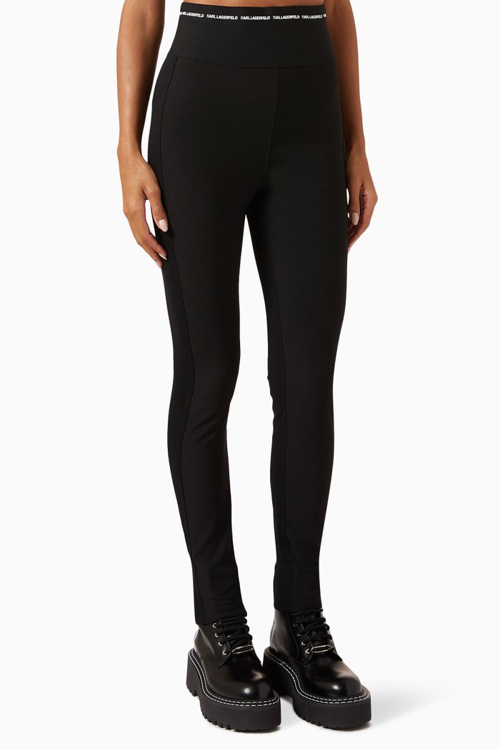 Logo High-waisted Leggings in Stretch-jersey, Black