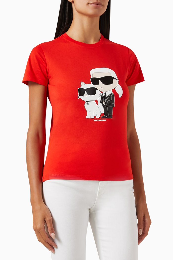 

Ikonik Karl & Choupette T-shirt in Organic Cotton-jersey, Red