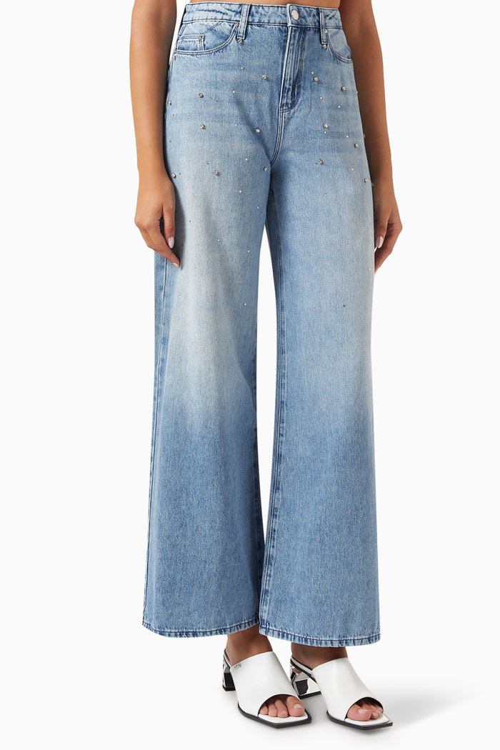 

Embellished Wide Leg Jeans in Denim, Blue