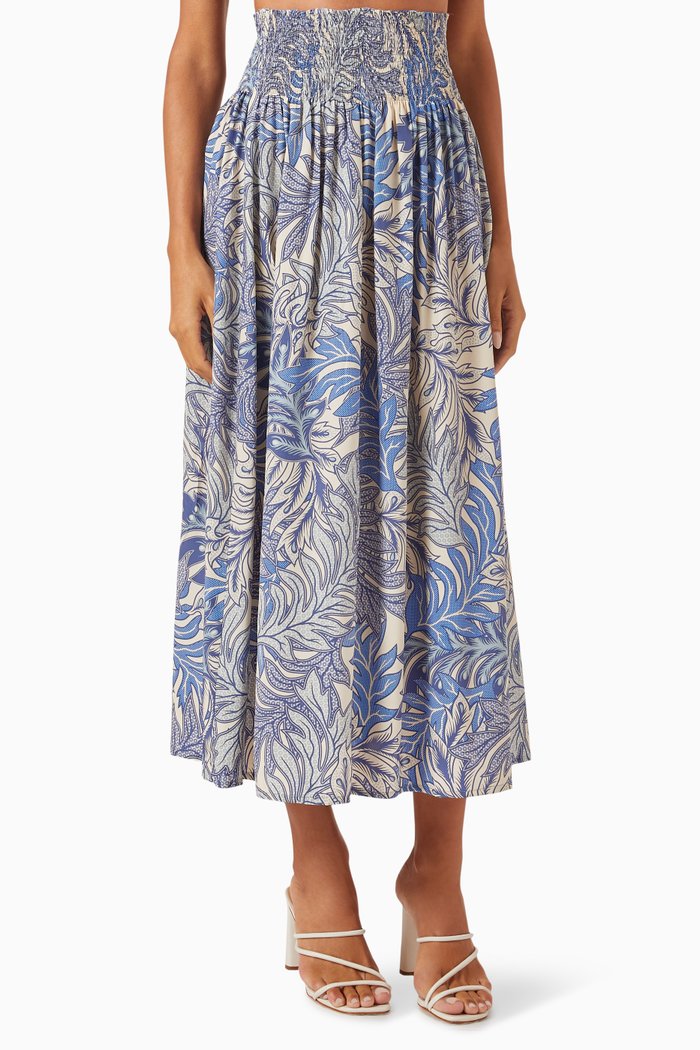 

Bella Printed Maxi Skirt in Silk, Blue
