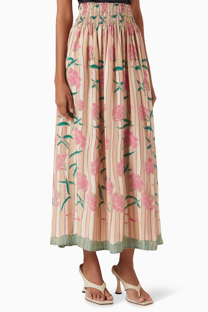 

Bella Printed Maxi Skirt in Silk, Pink