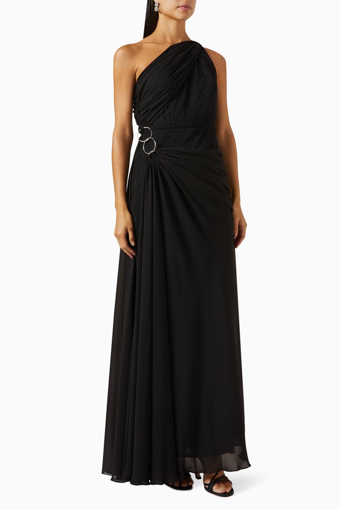 

Draped One-shoulder Dress, Black