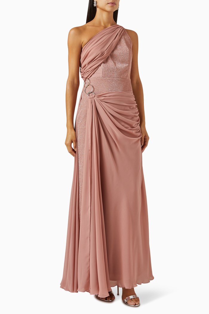 

Draped One-shoulder Dress, Pink