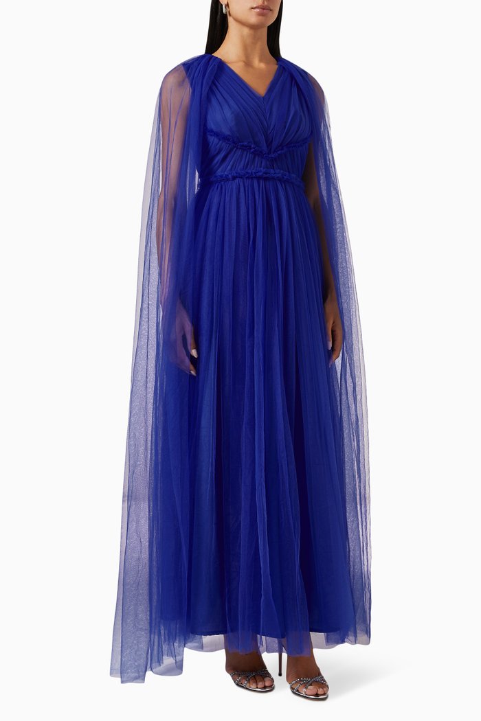 

Braided Maxi Dress in Tulle, Blue