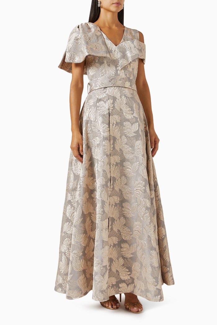 

Cold-shoulder Dress in Jacquard, Grey