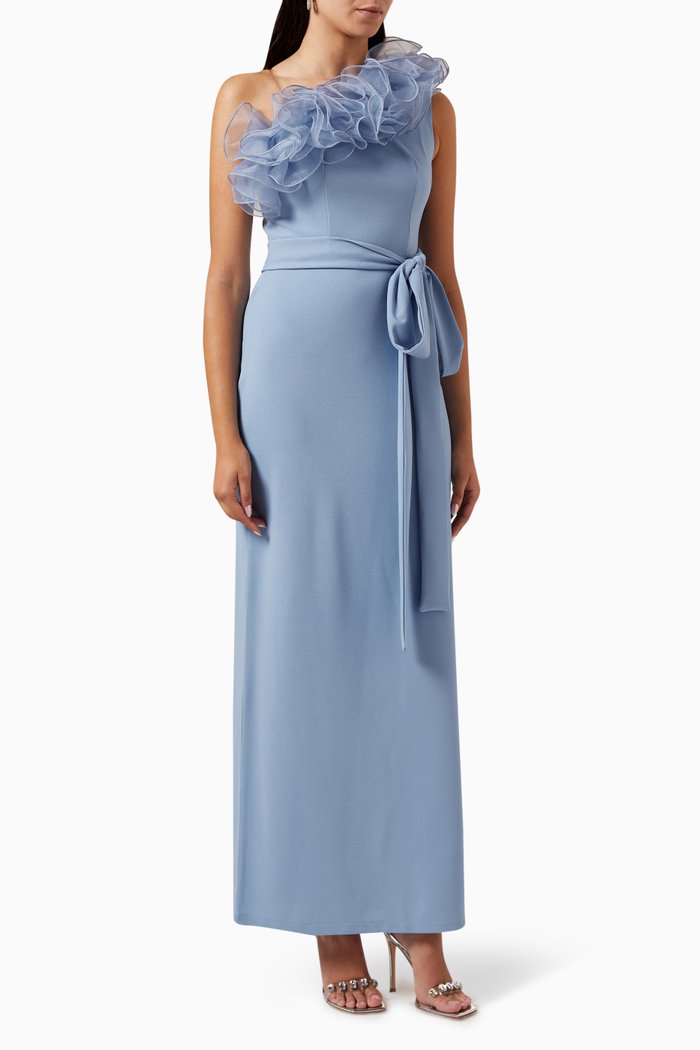 

Ruffle One-shoulder Dress, Blue