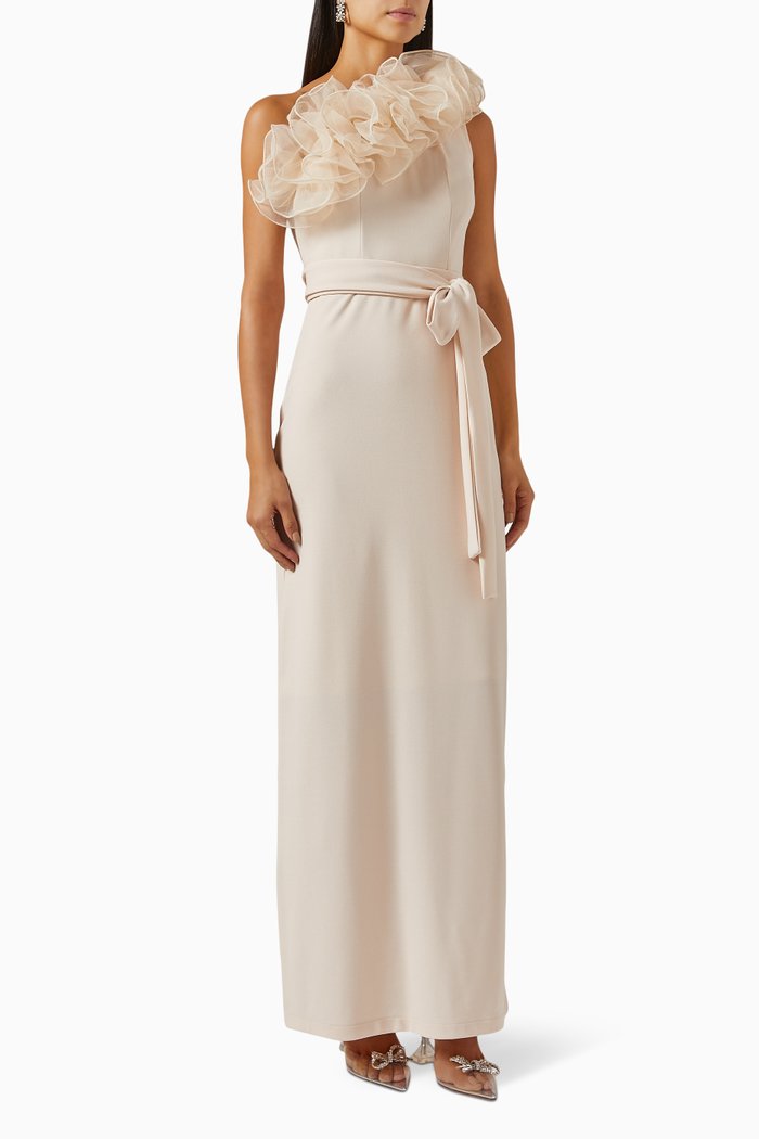 

Ruffle One-shoulder Dress, Neutral