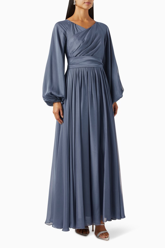 

Balloon-sleeve Dress, Blue
