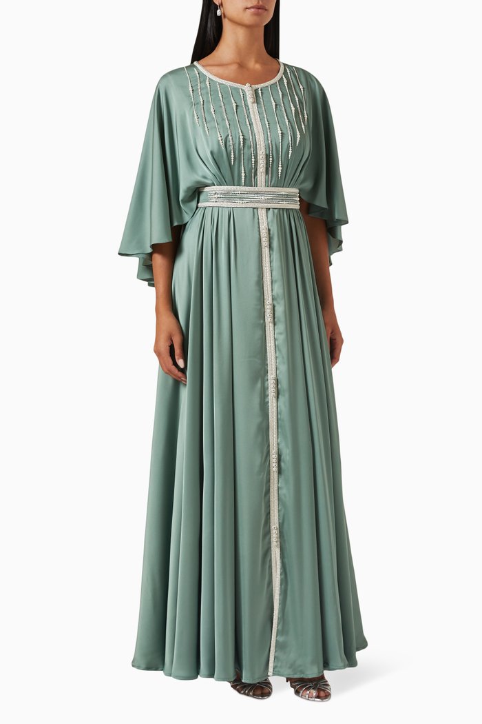 

Modern Moroccan Embellished Kaftan in Crepe, Green
