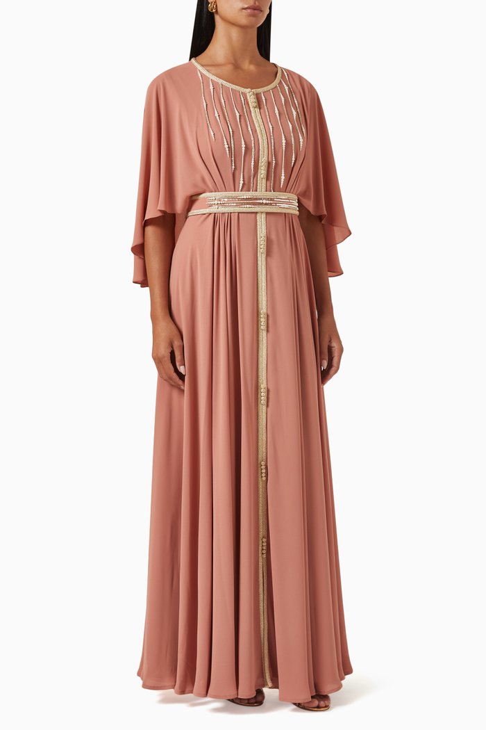 

Modern Moroccan Embellished Kaftan in Crepe, Pink