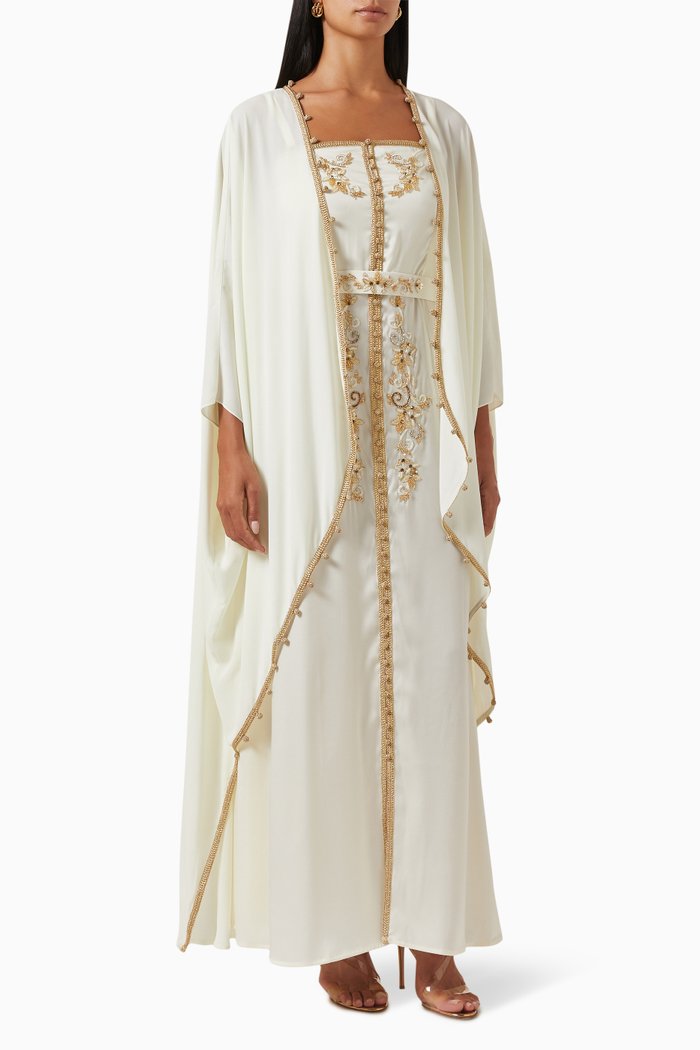 

Bead-embellished Jacket & Kaftan Set, Neutral