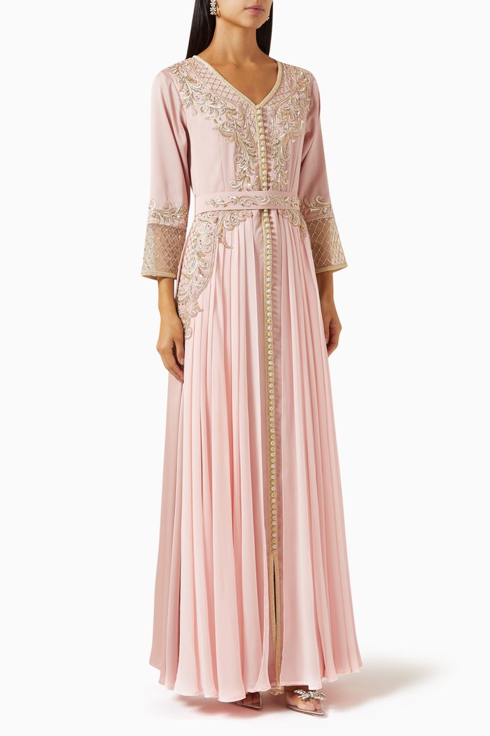 

Modern Moroccan Embellished Kaftan in Chiffon-crepe, Pink