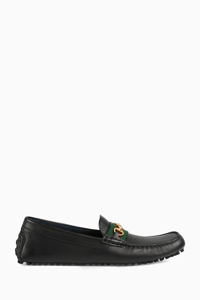 

Web Detail Driving Loafers in Calf Leather, Black