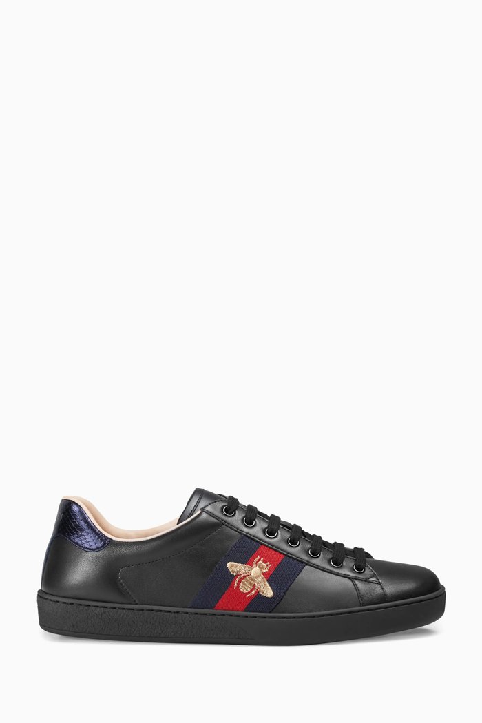 

Ace Embroidered Low-top Sneakers in Leather, Black