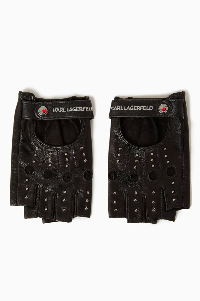 

K/Signature Rock-chic Fingerless Gloves in Leather, Black