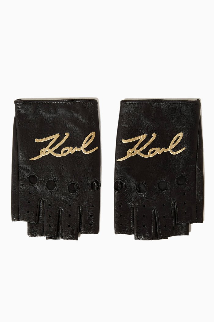 

K/Signature Rock-chic Fingerless Gloves in Leather, Black