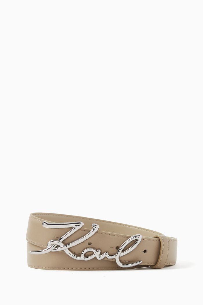

Small K/Signature Buckle Belt in Bovine Leather, Grey