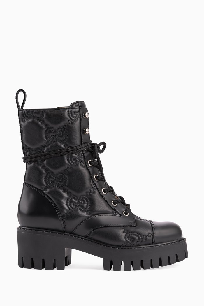 

Lace-up Chunky Boots in GG Matelassé Leather, Black