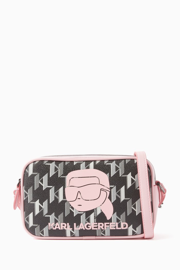 

Small K/Ikonik Monogram Camera Bag in Faux Leather, Black