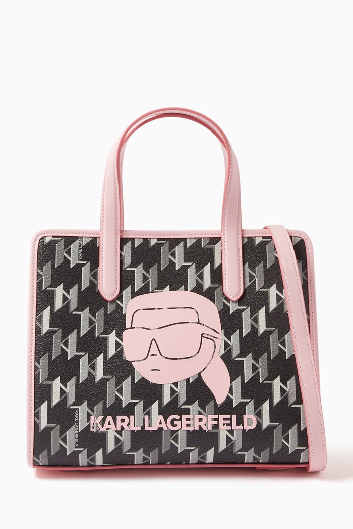 

Small K/Ikonik Monogram Tote Bag in Faux Leather, Black