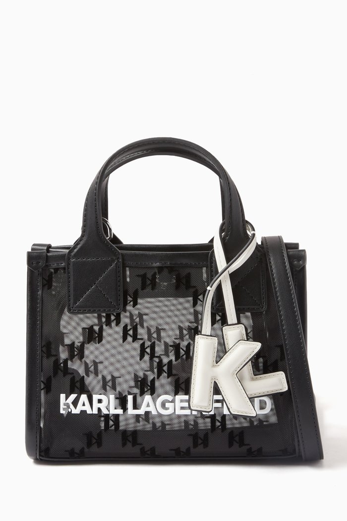 

Small K/Skuare Monogram Tote Bag in Logo Mesh, Black