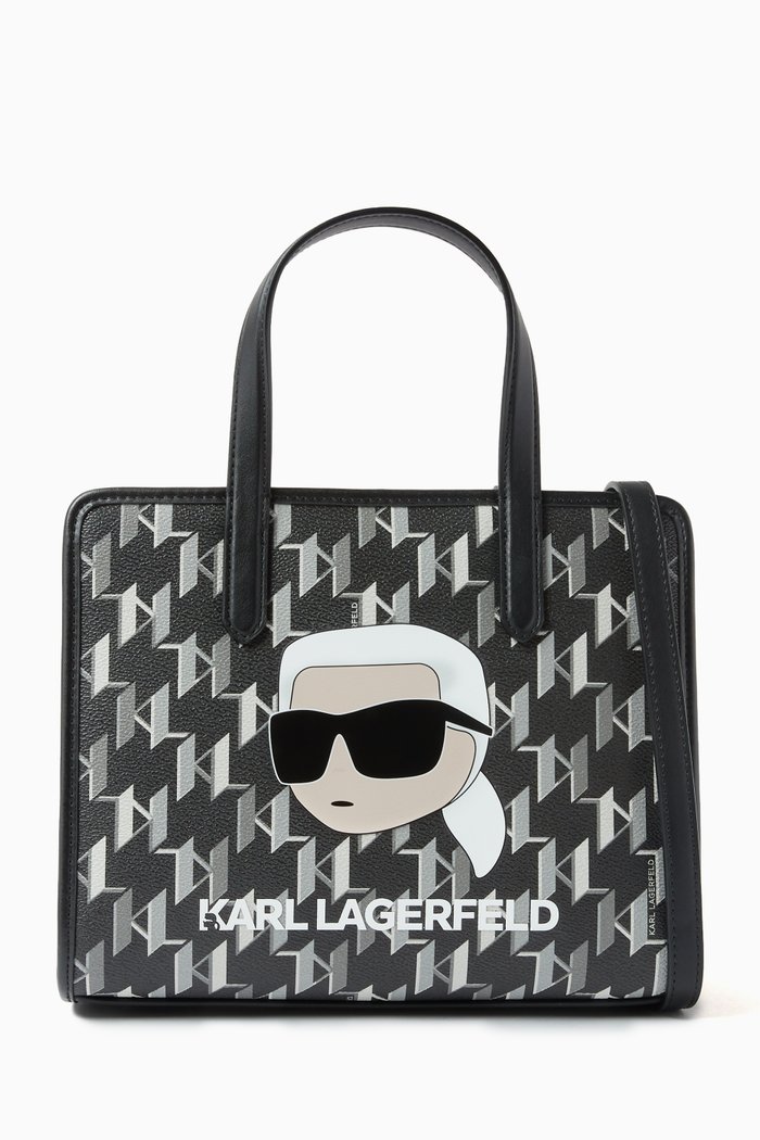 

Small K/Ikonik Monogram Tote Bag in Faux Leather, Black