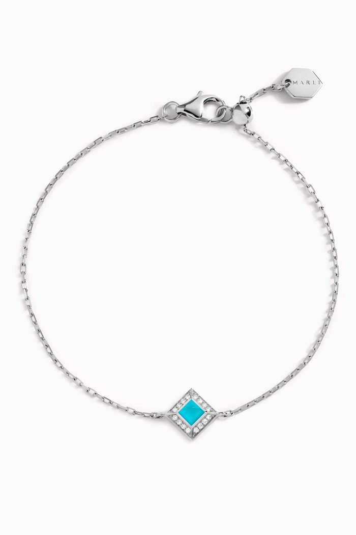 

Cleo Pavé Diamond & Turquoise Chain Bracelet in 18kt White Gold, Silver