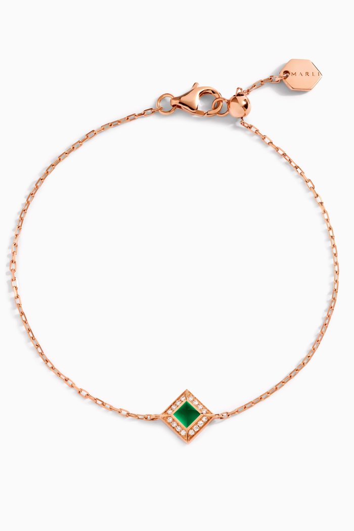 

Cleo Pavé Diamond & Green Agate Chain Bracelet in 18kt Rose Gold