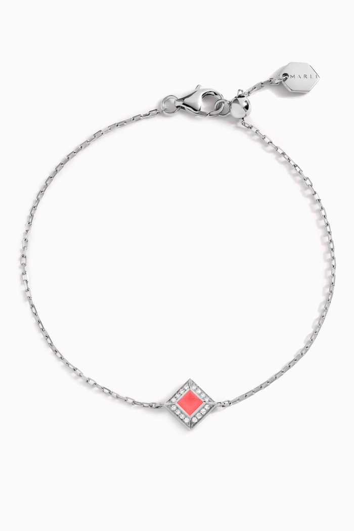 

Cleo Pavé Diamond & Pink Coral Chain Bracelet in 18kt White Gold, Silver