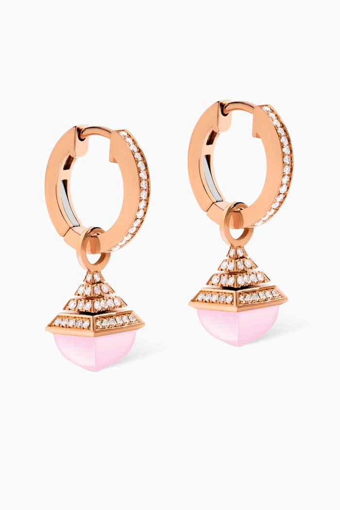 

Cleo Mini Rev Diamond & Pink Quartzite Drop Earrings in 18kt Rose Gold