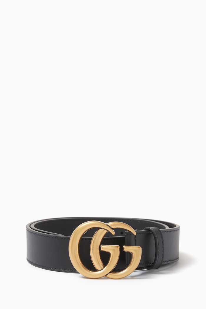 

Double G Slim Belt in Leather, Black