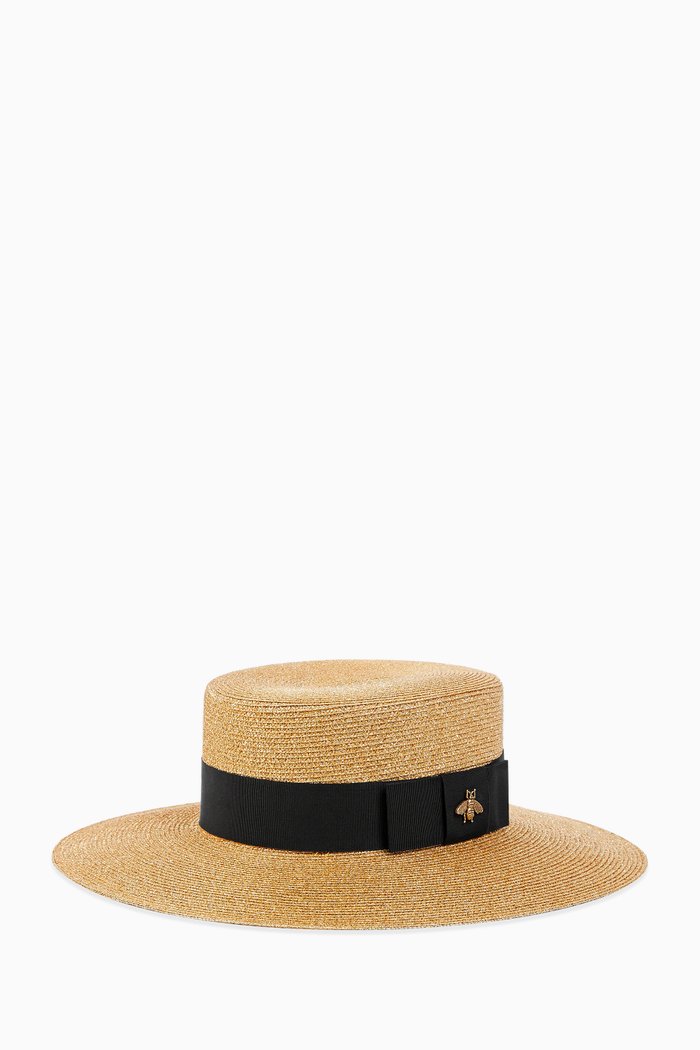 Alba Lamé Paper Hat in Straw-effect Fabric, Neutral