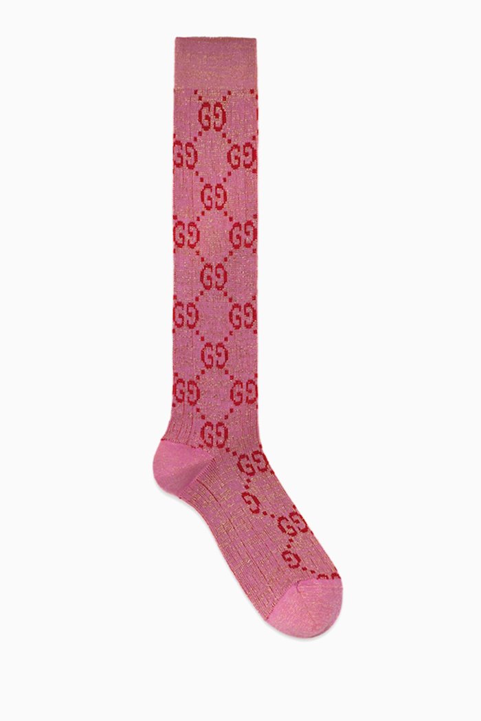 

GG Socks in Lamé Stretch Cotton, Pink
