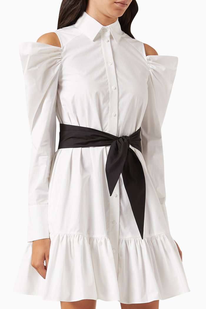 

Cold Shoulder Mini Dress in Poplin, White