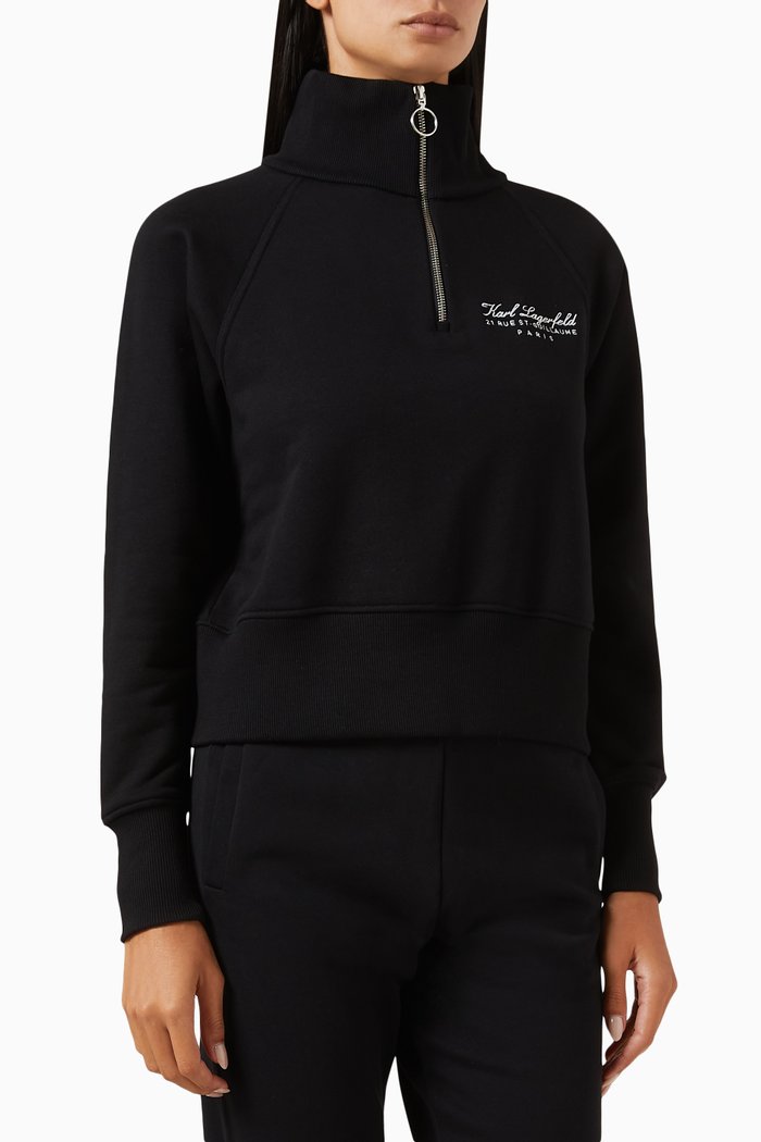 

Hotel Karl Half-zip Sweatshirt in Cotton-jersey, Black