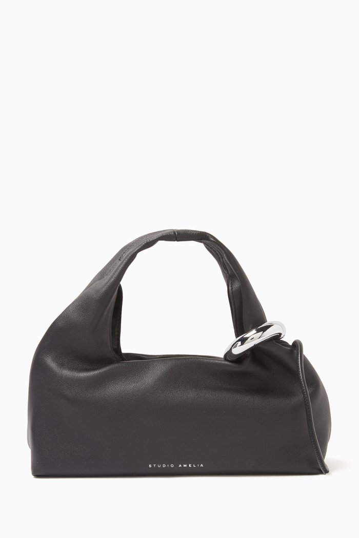 Mini Helium Hobo Bag in Nappa Leather, Black