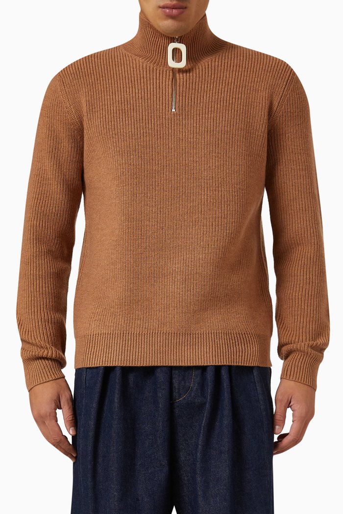

Henley Sweater in Wool, Brown