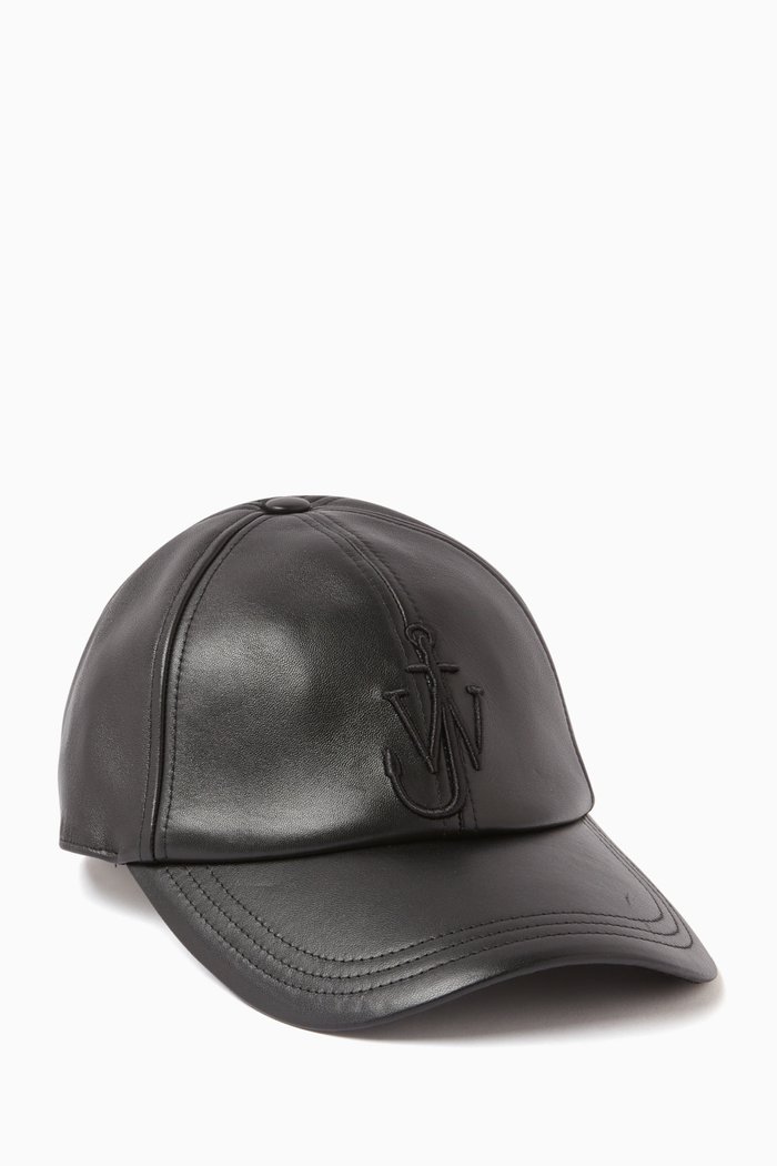 

Logo Baseball Cap in Smooth Leather, Black