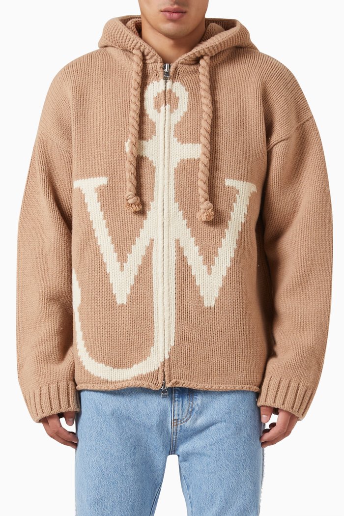 

Zip Front Anchor Hoodie in Wool, Neutral